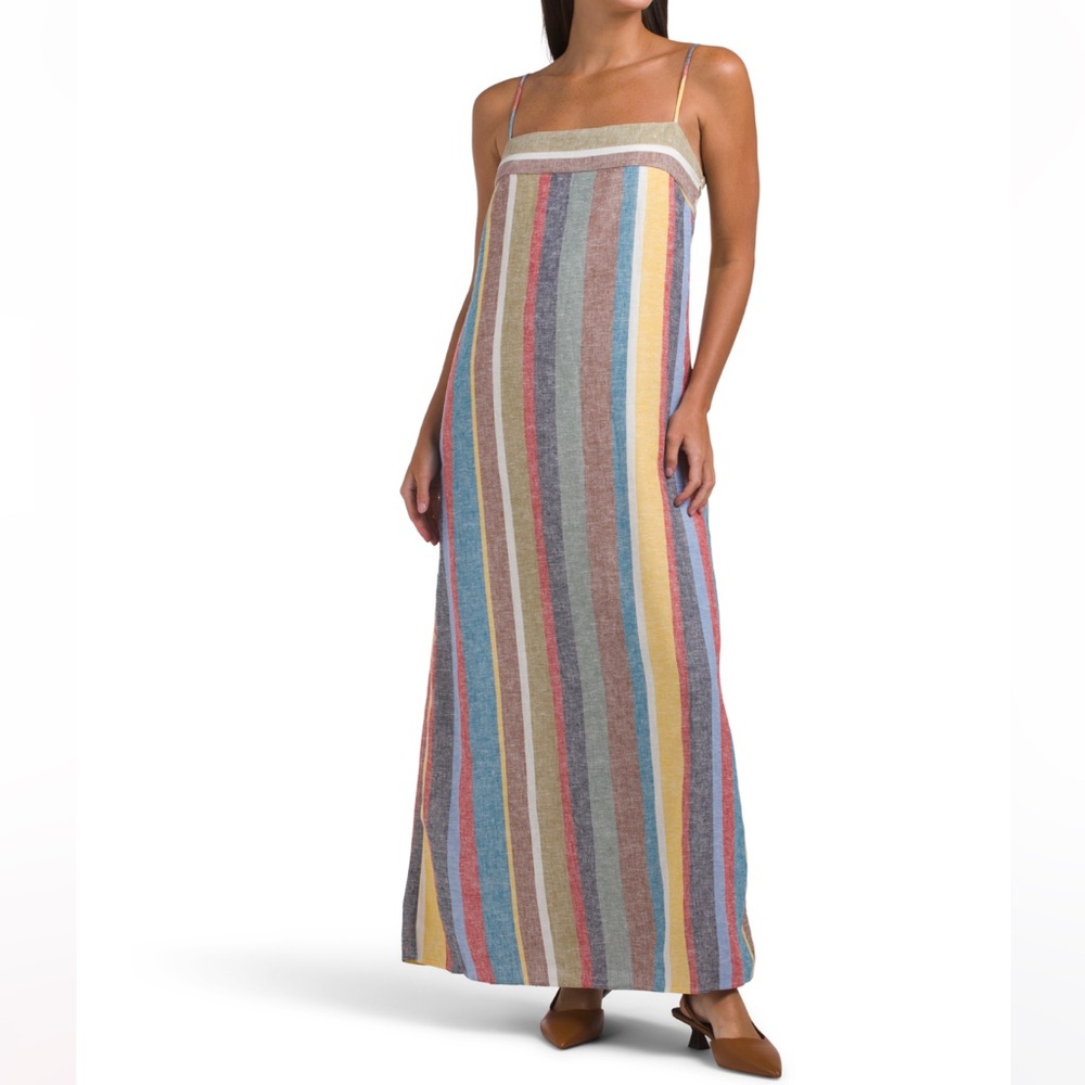 Magaschoni Linen Blend Stripe Maxi Dress S Staud Laura Vibes!